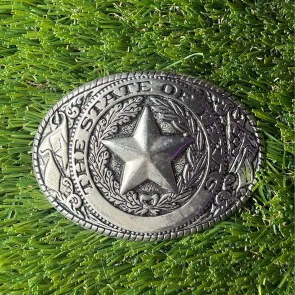 Texas State Seal Lone Star Western Belt Buckle – Silver Tone